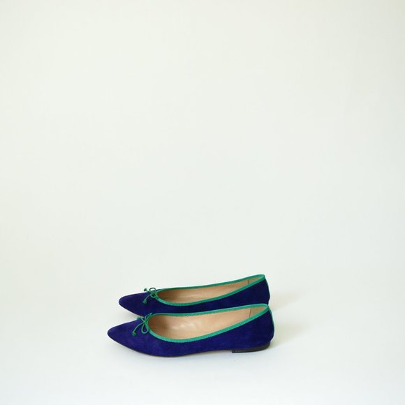 J. Crew Gemma Blue  Suede Flats with Green Trim 7.5 - Picture 5 of 11